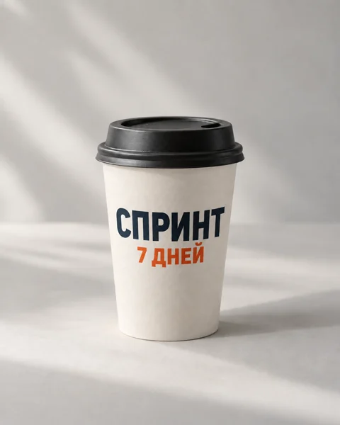 Стаканчик кофе с надписью «СПРИНТ 7 ДНЕЙ»